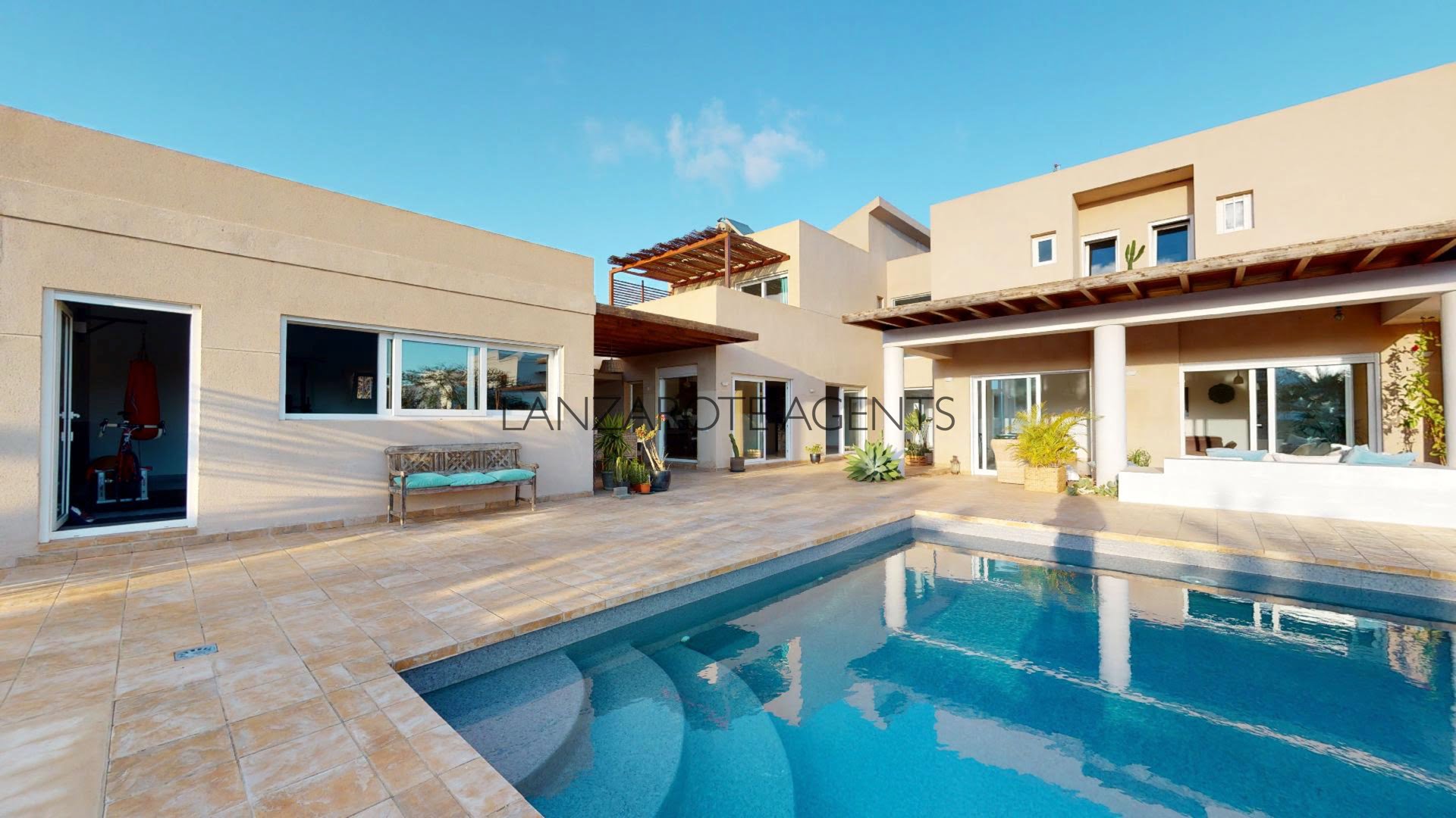 Stunning Modern Detached Luxury Villa in Costa Teguise with Huge Plot of Land, Garage, Private Pool, Private Tennis Court and a Self Contained Apartment.