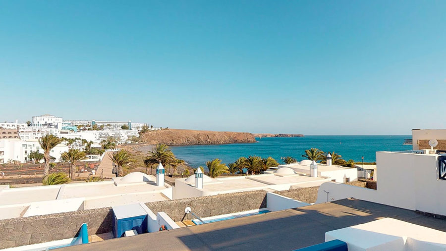 Front Line Sea View Terraced Villa in Las Coloradas of Playa Blanca with Tourist Vv License